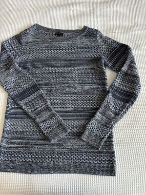 Talbots Black and Gray Striped Crewneck Sweater
